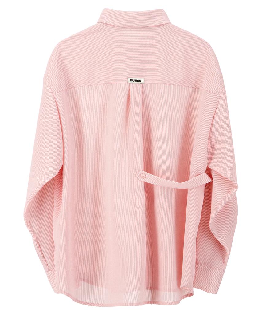 Myuleus Summer Striped See-Through Shirt (Imported Fabric) [Peach]