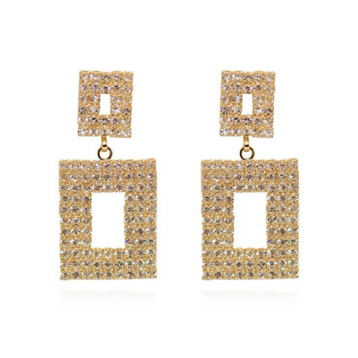 Korean Geometric Square Rhinestone Stud Earrings - Fashion Jewelry