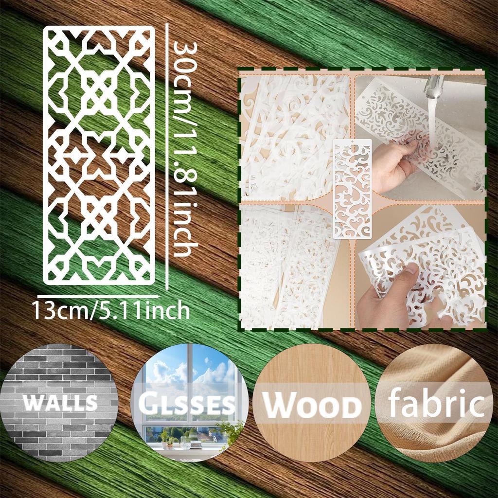 16-Piece Geometric Pattern Stencil Set - Reusable Decorative Painting Templates