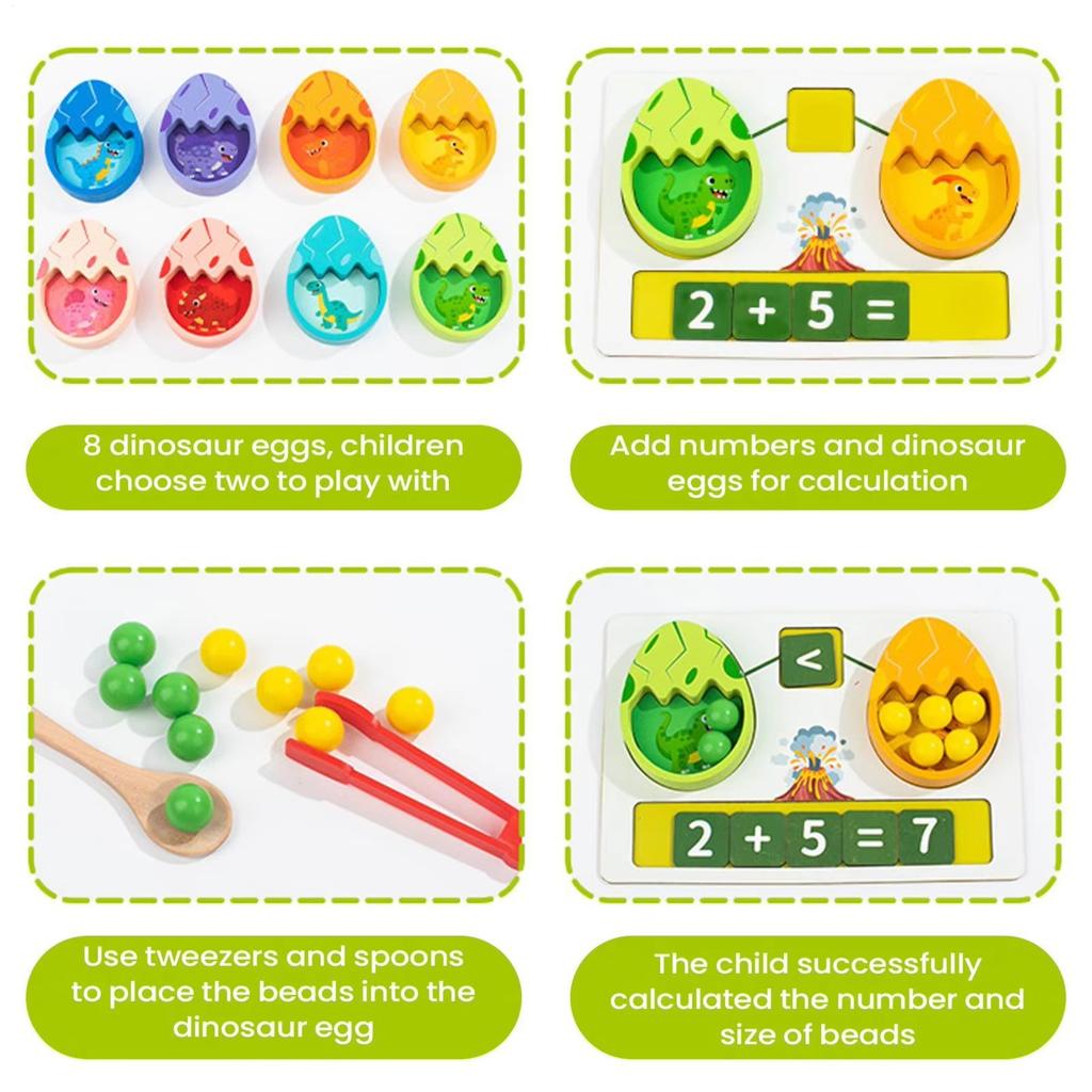 Kid Dinosaur Clamp Bead Counting Game Montessori Color Sorting Math Addition Subtraction Learn Fine Motor Skills Development Toy