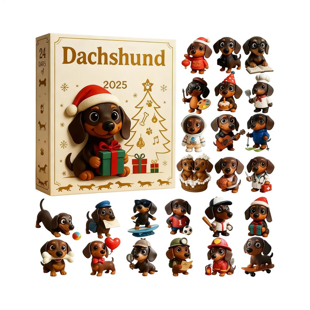 Dachshund Christmas Advent 2D Flat Acrylic Collectible Cute Christmas Dog Pendant Countdown Calendar Dachshund Figurines for Kid 24pcs