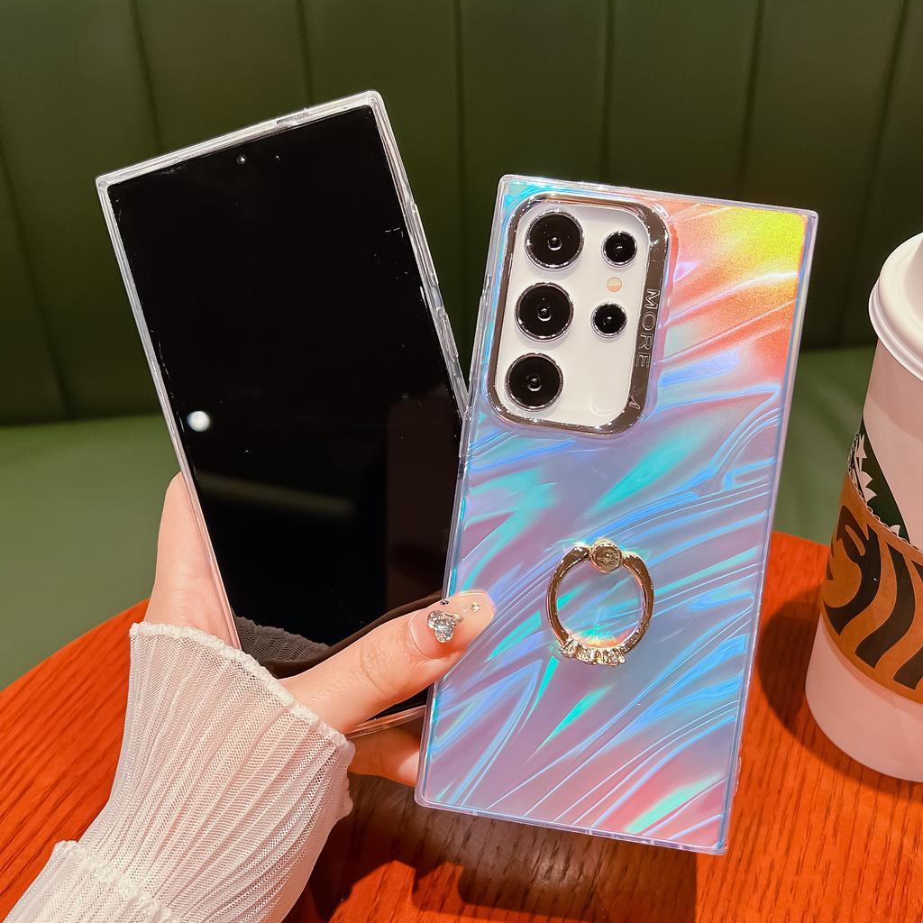 For Samsung Galaxy S22 Ultra 5G Phone Case IMD Leser Electroplated PC+TPU Cover with Ring Kickstand