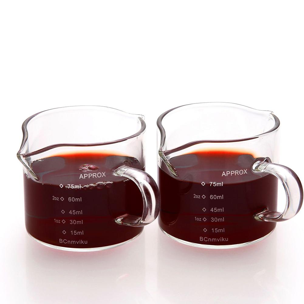 60/75ml Espresso Shot Glas Doppel Ausgießer Glas Messbecher Hitzebeständiger Griff Klare Skala Wein Milch Kaffee Messkrug
