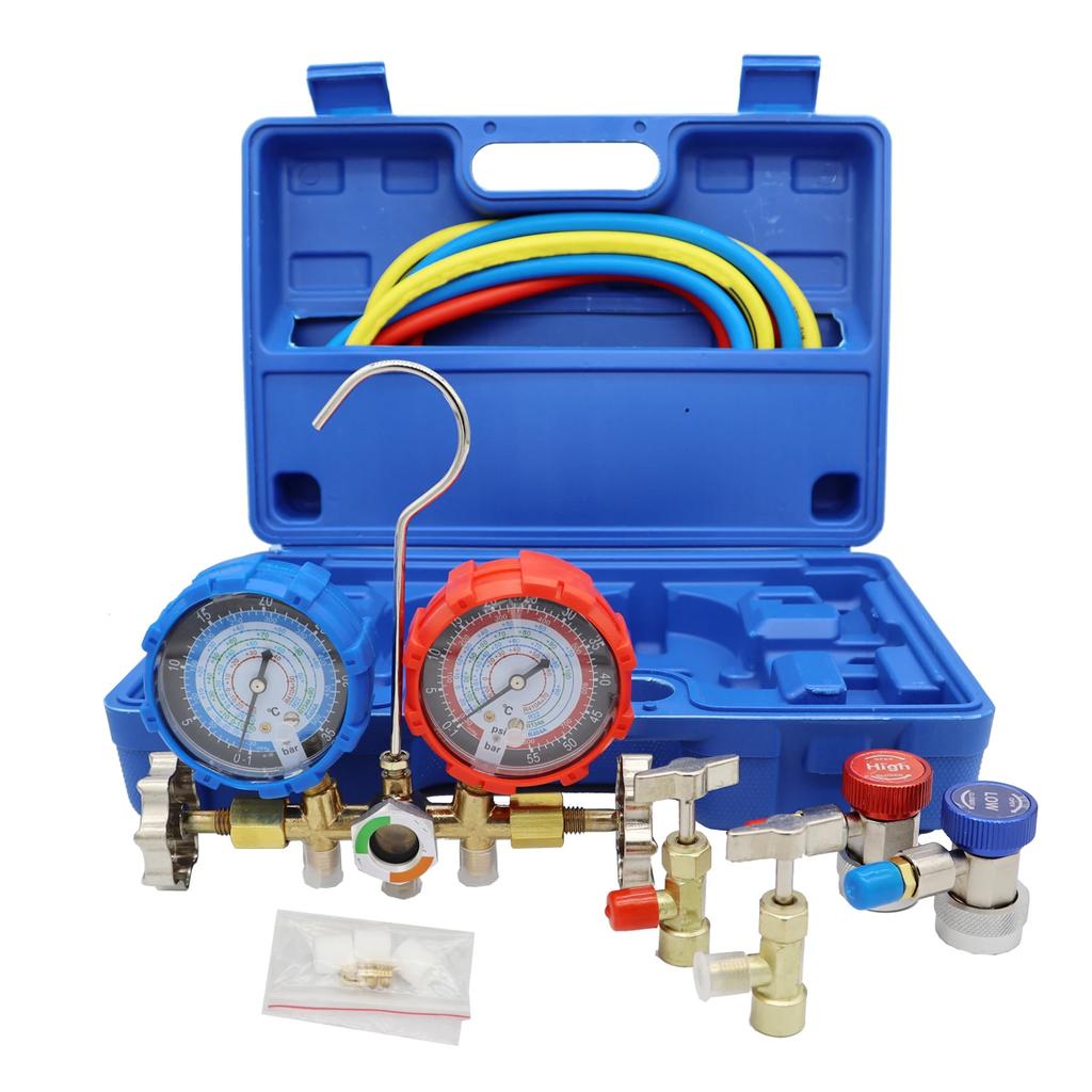 Refrigerant Manifold Meter Kit for Automotive Air Conditioning Charging of R410A, R22, R134a, R404A Refrigerants