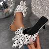 French Style Polka Dot High Heel Sandals Women's Thin Heel Pointed Toe Elegance Single Shoes Butterfly Knot Head Slippers