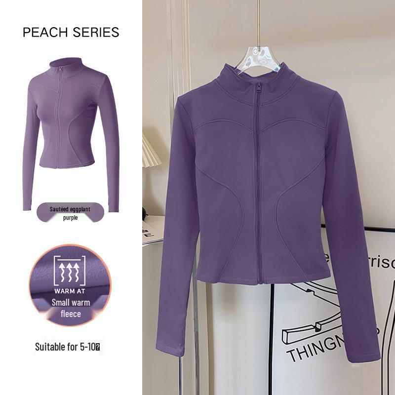 Women's Breathable Slim-Fit Sports Jacket: Autumn/Winter Yoga & Cycling Wear, Long Sleeve, Stand Collar, Plus Velvet.