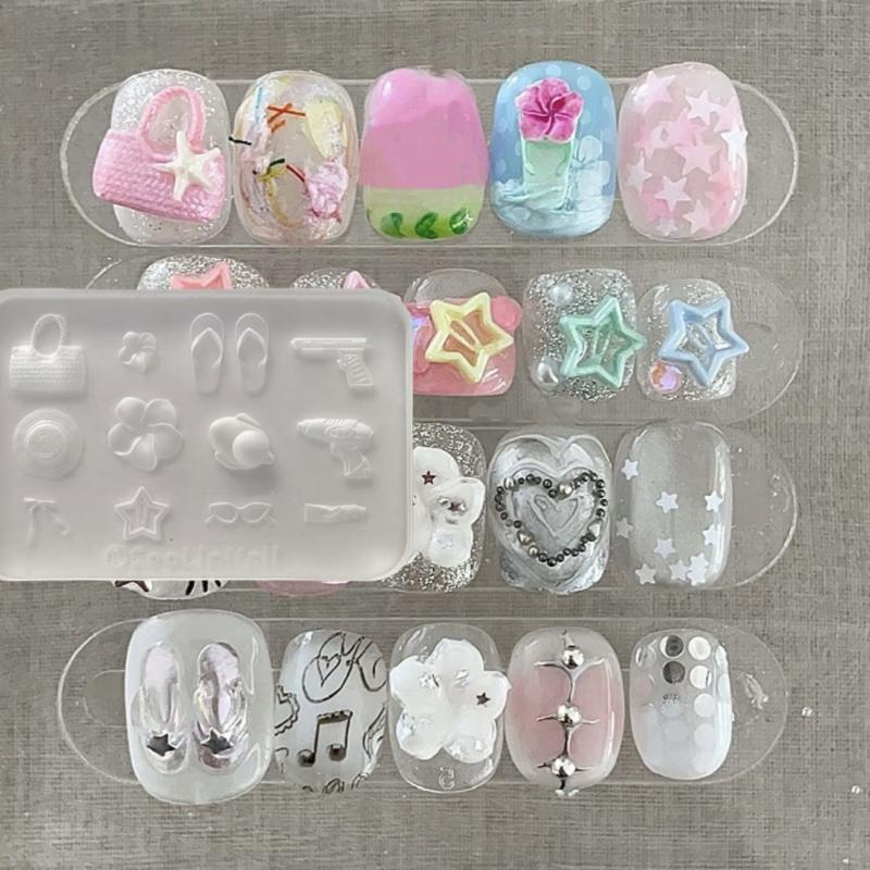 

3D Silicone Mold DIY Flower Slippers Hats Mold For Nails Jewelry Crafts Transparent Manicure Template Nail Art Decoration