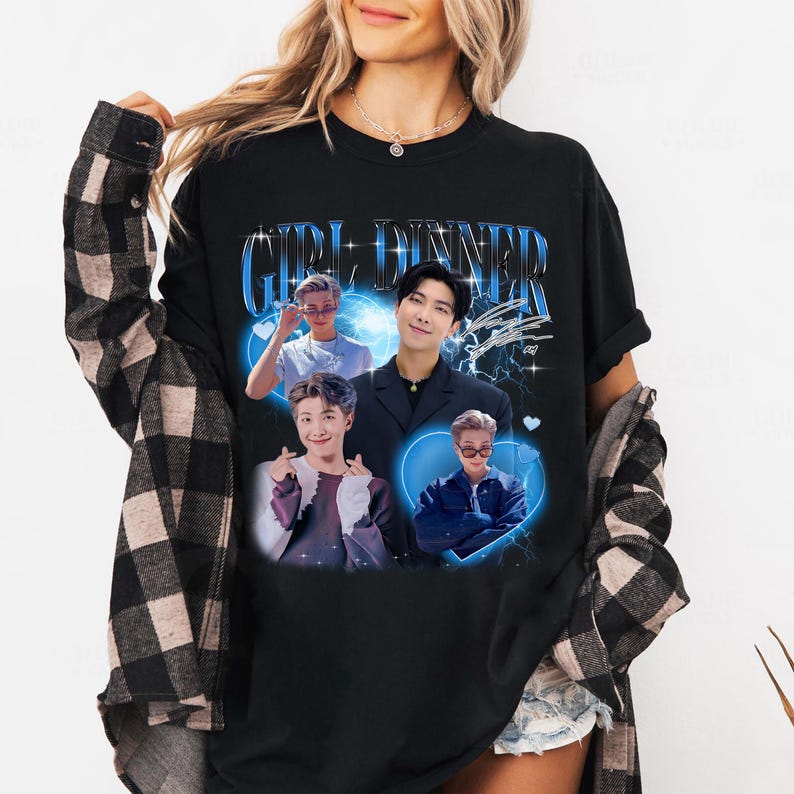 Girl Dinner RM Kim Namjoon T-shirt, Vintage Fans Homage Tee Men Women Hip Hop Streetwear Oversized Tshirt Short Sleeve Casual Clothing