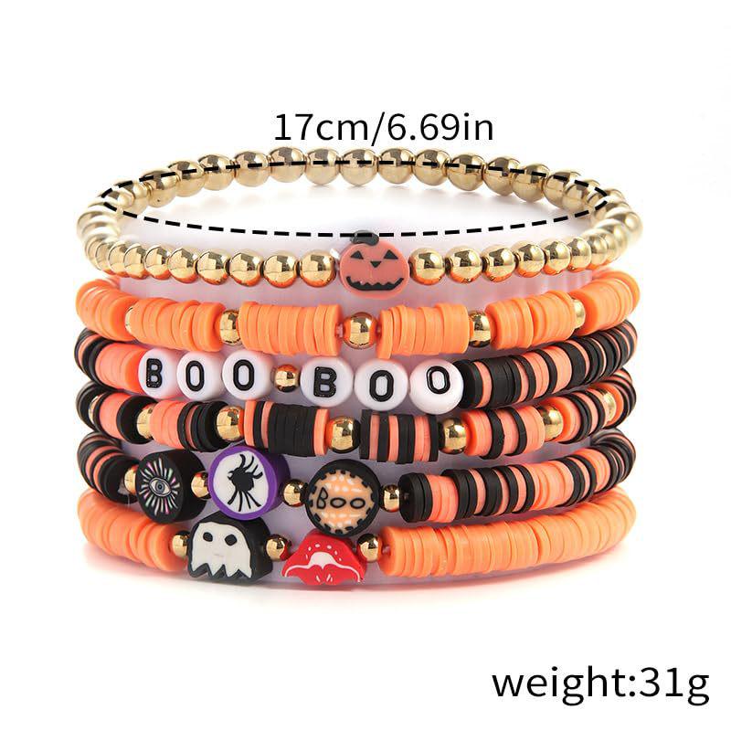 Halloween Pumpkin Skull Bracelet Set with English Letters – Fashionable Personalized Design