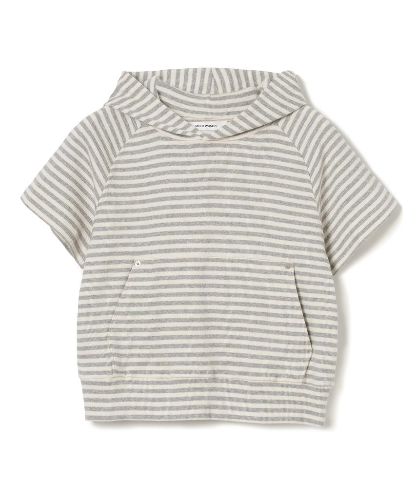 Ribbed Short Sleeve Hoodie [Melange Grey]