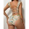 Ruffled One-piece Swimsuit For Women Sexy V-neck Lace Up Monokini Swimwear New Beach Bathing Suits Beachwear