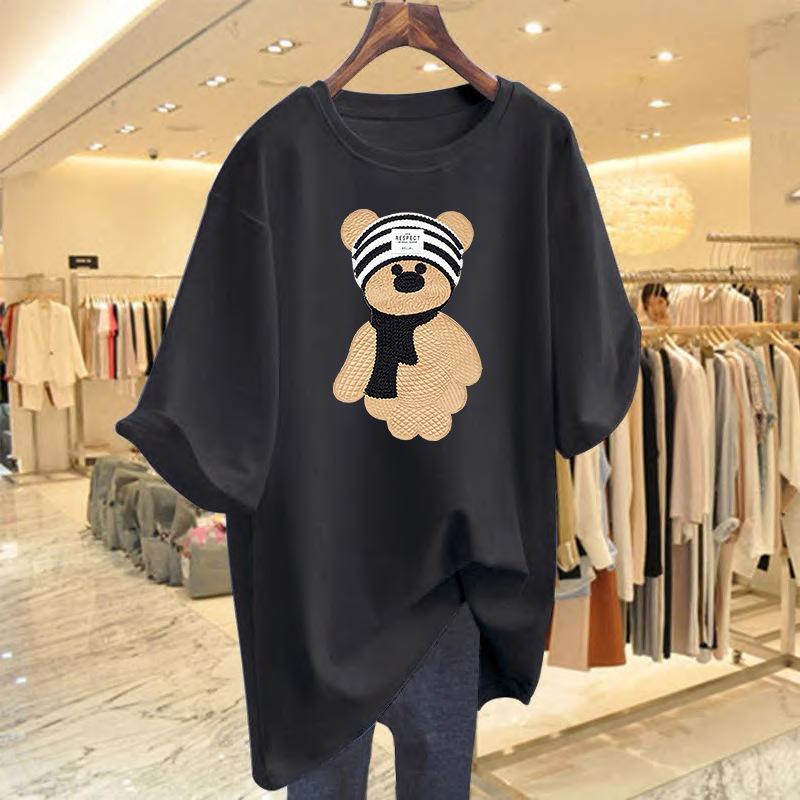 Cotton cartoon printed t-shirt short-sleeved women's summer new loose Korean version medium and long top bottoming shirt