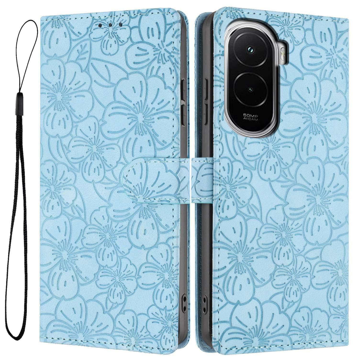 

For Xiaomi Poco M7 4G (EU) (171mm) Flip Case Cherry Blossom Pattern Leather Wallet Stand Phone Cover with Wrist Strap