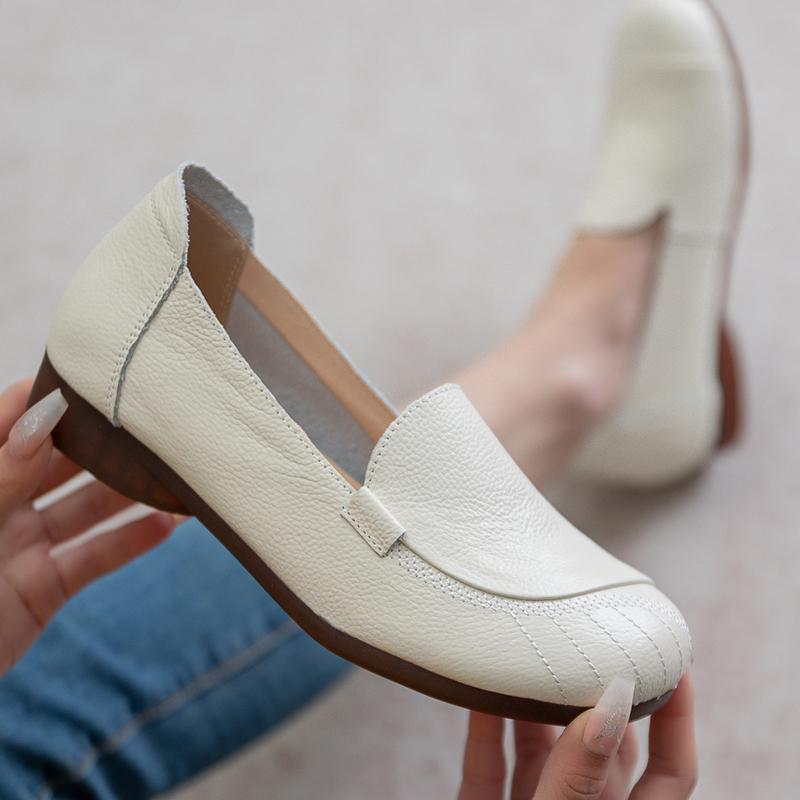 Women Shoes Genuine Leather Flat Slip On Loafers Non Slip Shoes Soft Breathable Flats Women Outdoor Summer Shoes Casual