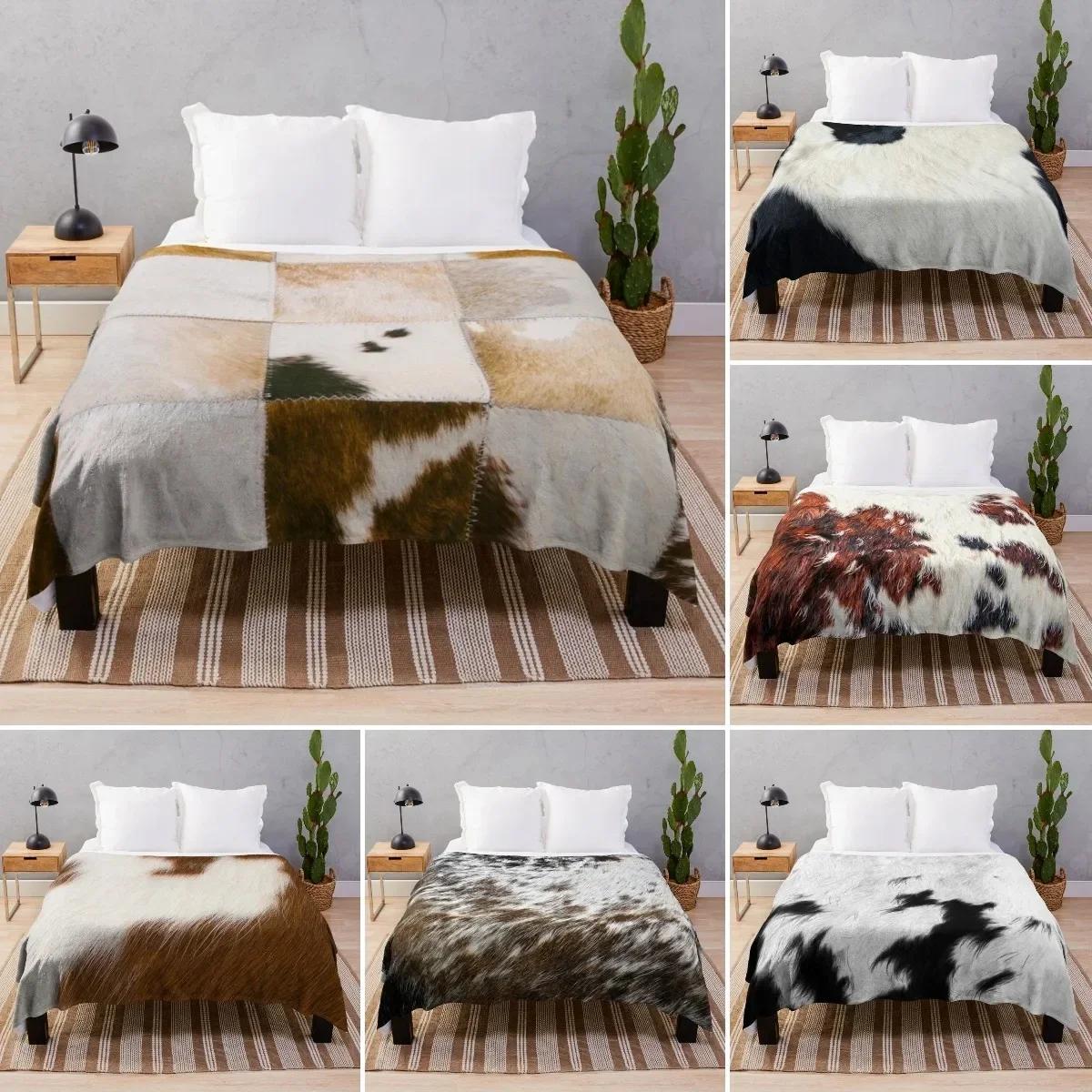 Jmg Household Supplies Unisex Cowhide Print Flannel Blanket, Cow Fur Print Flannel Throw Blanket Gift For Kids Adults, Soft Fleece Blanket For Couch Sofa Bed