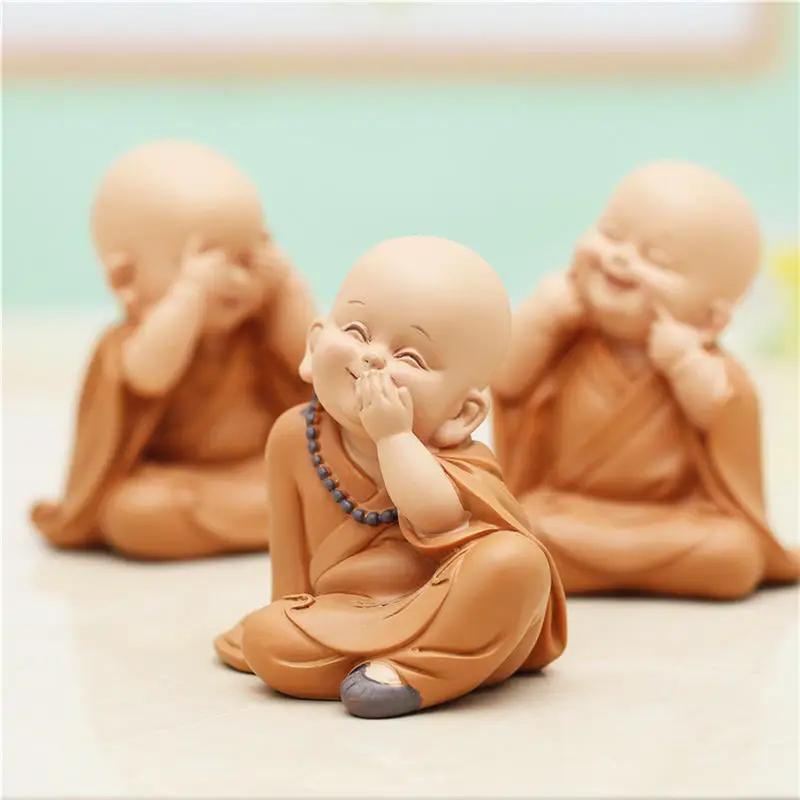 1pc Monk Figurines Car Decoration Crafts,Home Decor Kungfu Monks Figure Car Ornament Buddha Boy Accessories Figurines Tea Pet