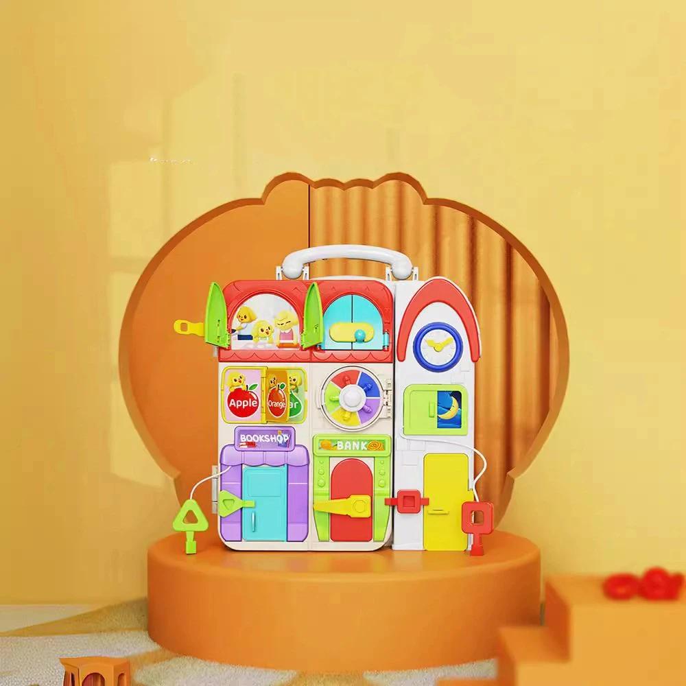 Baby Montessori Sensory Busy Board-Music Lights Switch Multifunctional Toy Travel Early Educational Activities Play Toy for Kids