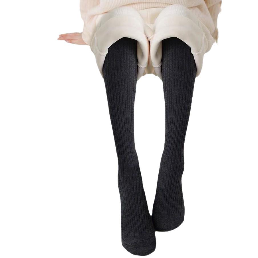 Women's Thickened Wool Cable Knit Pantyhose - Cashmere Warm, Vertical Stripe, Hip-Lifting Leggings with Right-Angle Heel for Autumn & Winter