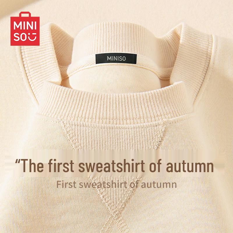 MINISO Men's American College Style Heavyweight Crew Neck Pullover Sweatshirt