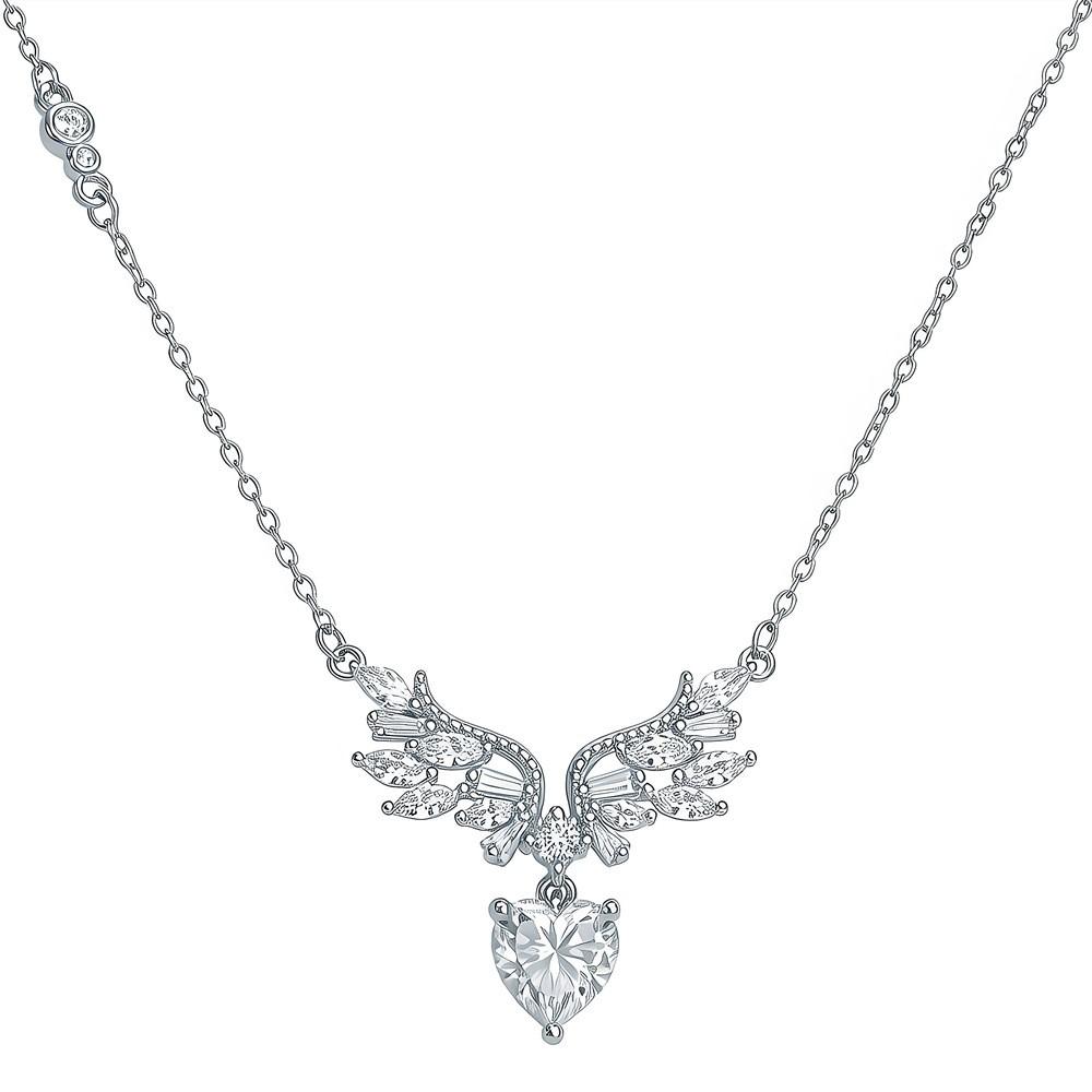 Mlluki 925 Sterling Silver Moissanite Inlaid Angel 1.2 Ct Women Wing Necklace Heart Pendant