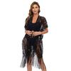 Lace Mesh Bohemian Shawl Tassel Sun-Protective Top Elegant Swimsuit Cover Up  Vacation