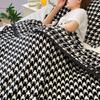 Checkered & Houndstooth Coral Fleece Blanket Soft Warm All-Season Throw for Sofa Office Nap