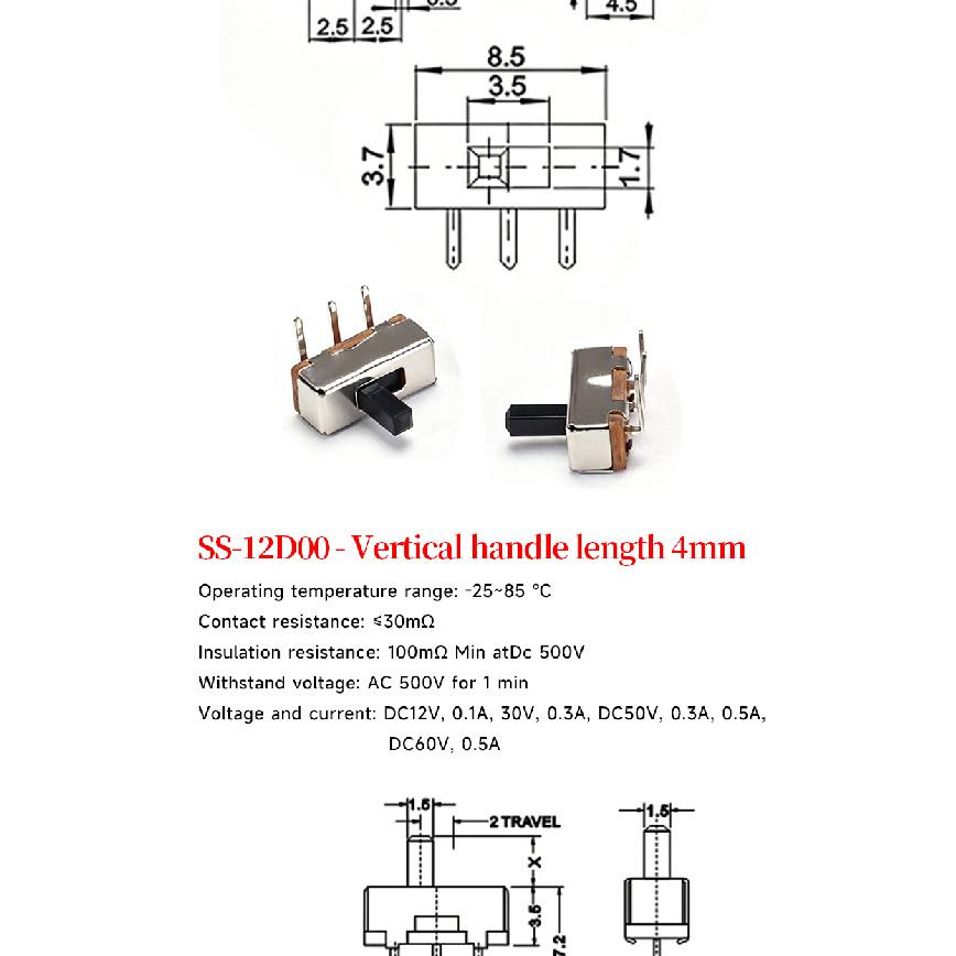 5PCS Mini SPDT Slide Toggle Switch Handle 3/5mm MSS-22D18 SS-12D00 SK-22D07 MSK-12C02 SS-12F44 MSK23D19 - Electronic Component Switches4