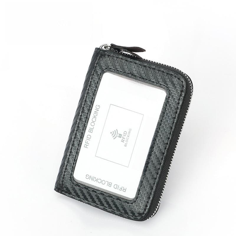 Carbon Fiber RFID Card Holder with Zipper Coin Purse - Multi-Card Slot and Anti-Magnetic Protection