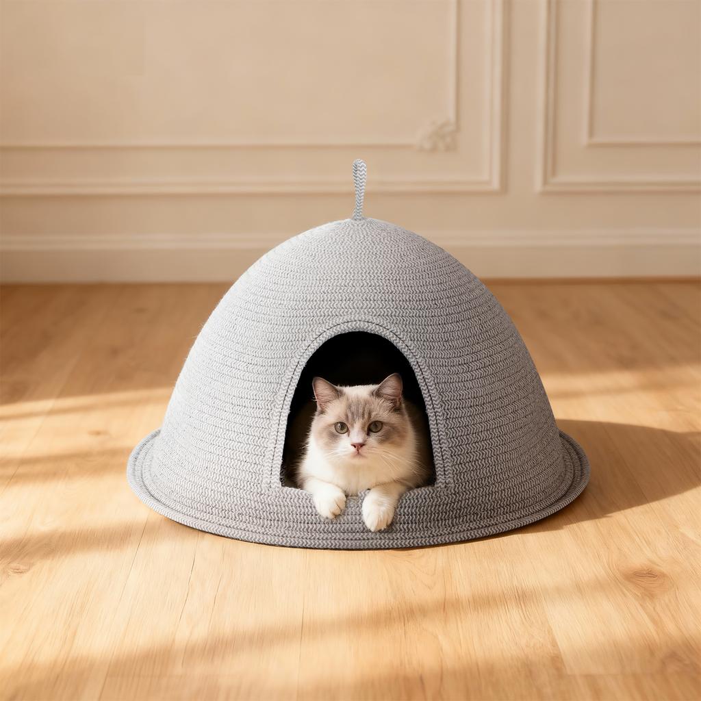 Cat Bed Scratcher Linen-cotton Weaving Kitten Cat Nests Pet Kittens Puppy Semi Enclosed Warm Safe Sleeping Bed with Handle