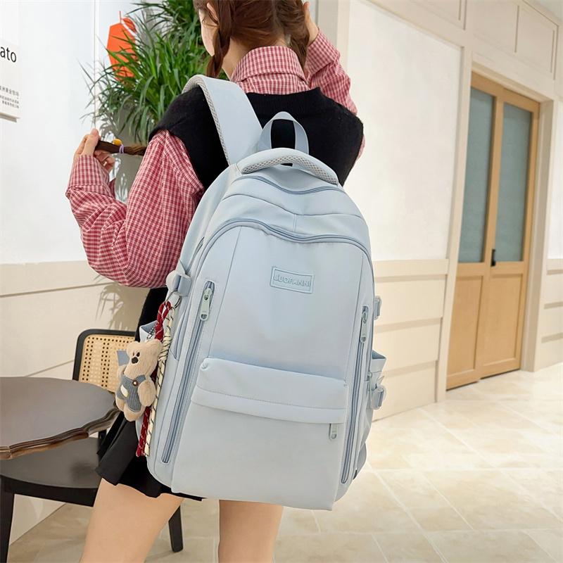 Solid Color Student Schoolbag Women's Large Capacity Backpack