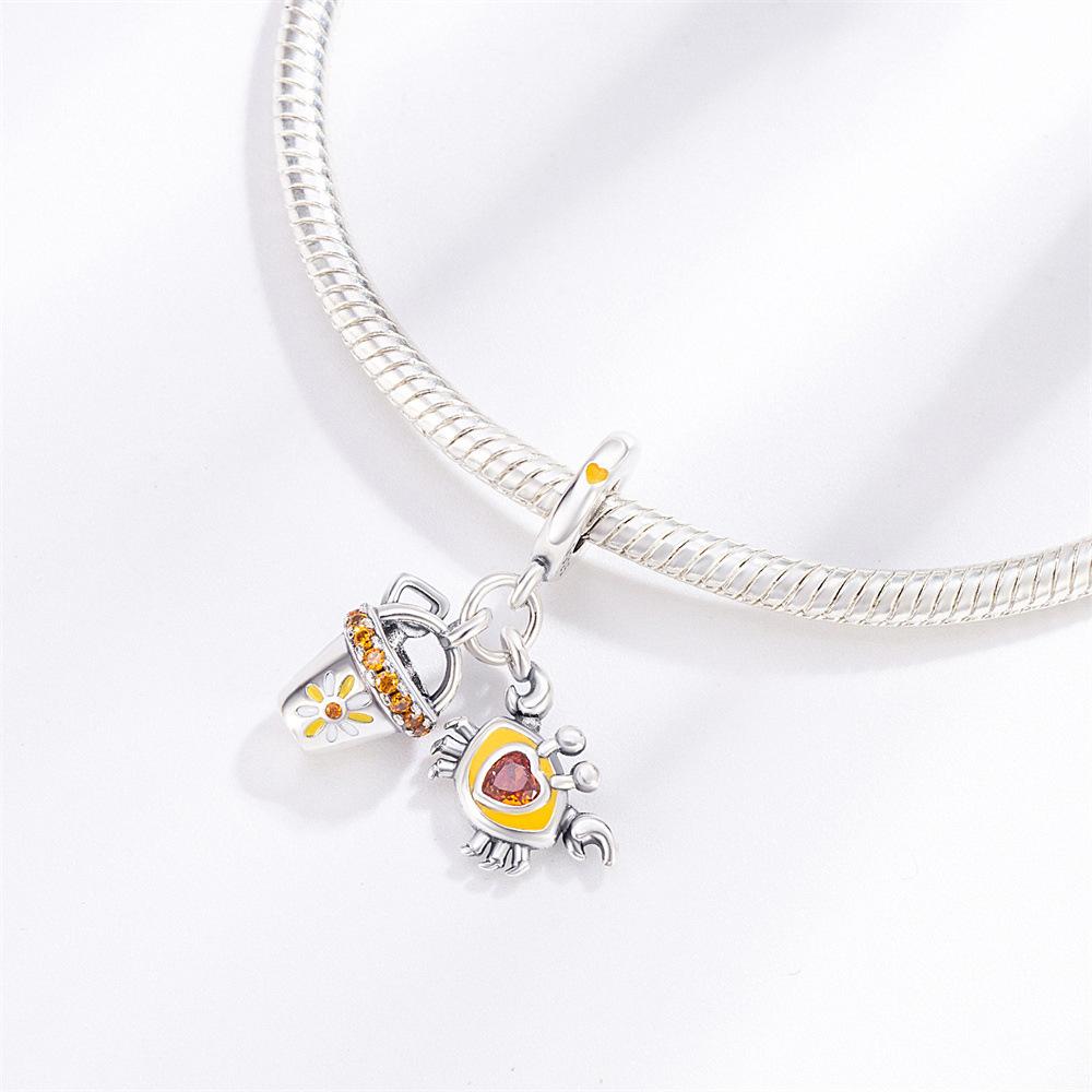 S925 Silver Ocean Beach Bucket Crab Charm Bracelet Necklace DIY Beading Kit Accessories Set