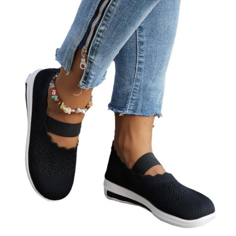 Spring and summer new fly-woven mother shoes one-pedal elastic mesh medium and old lightweight thick-soled casual shoes