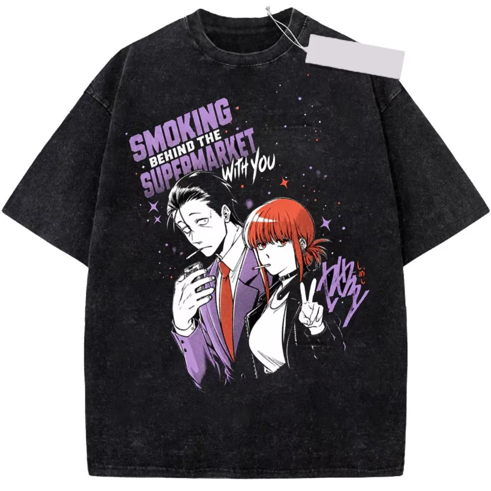 2026 Hot Sale Anime Smoking Behind The Supermarket With You Yamada Sasaki Washed T Shirt Tshirt Y2k Unisex Gothic Cotton Tee