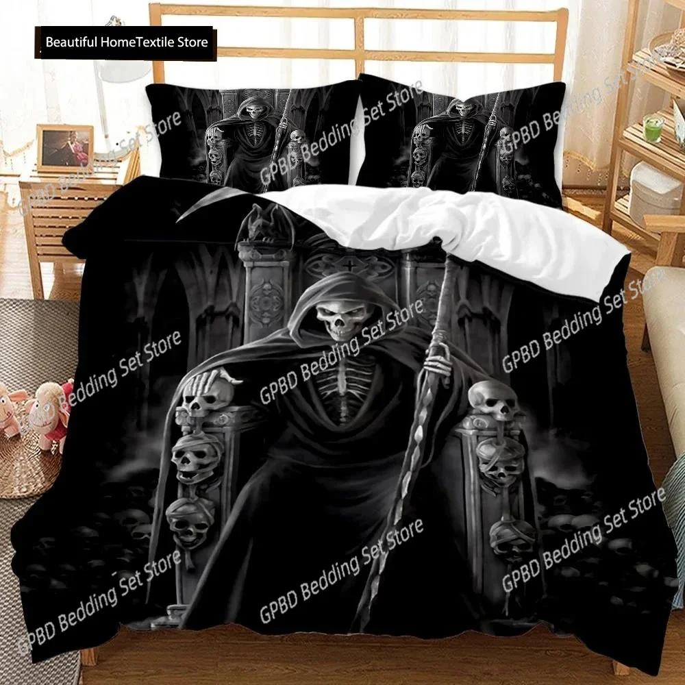 Skull Duvet Cover Set Halloween Men Horror Gothic Comfortable Duvet Quilt Cover Pillowcase Bedding Set Decoration Home Textile