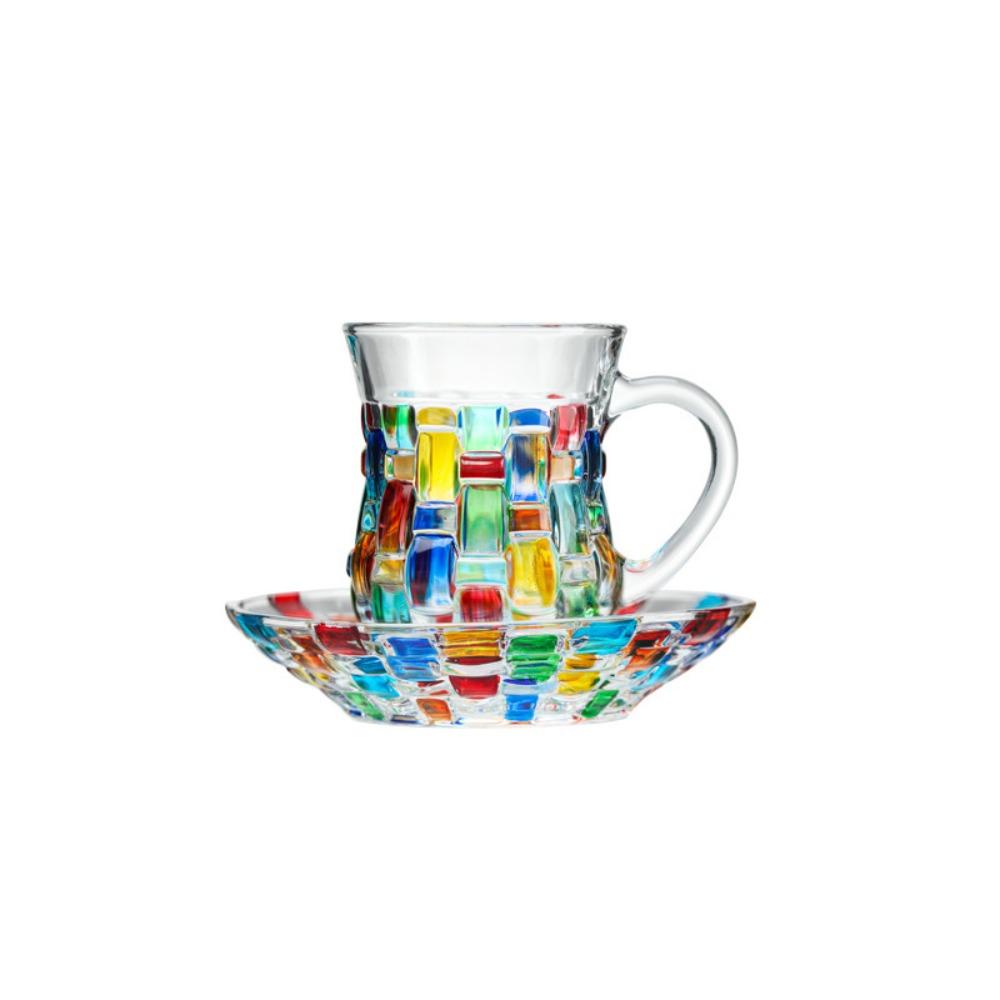 European Style Colorful Woven Texture Coffee Cup Glass Juice Cup Glass Tea Mug  Living Room Style A
