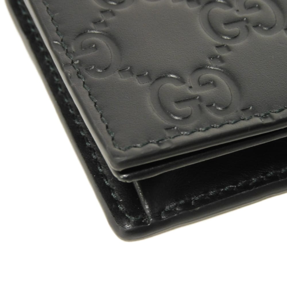 Used 9539 Guccissima Card Holder 779844 CWC1N 4009 7946 Bifold Flap Gusset Compartment with GG Embossing Black Men's