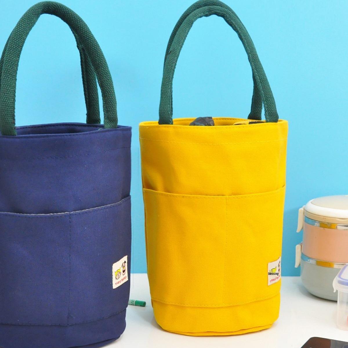 Холщовая сумка-тоут для ланча в мультяшном стиле в корейском стиле - Форма круглого бочонка Navy Blue Cartoon 1140₽