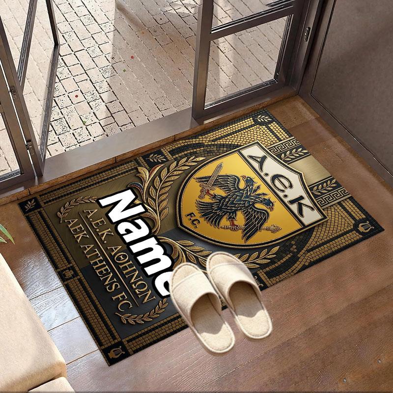 Custom Name Personalized AEK Athens FC Print Carpet, Versatile Home Decor Rug, for Playroom, Apartment, Balcony, Entryway, Hallway Gift