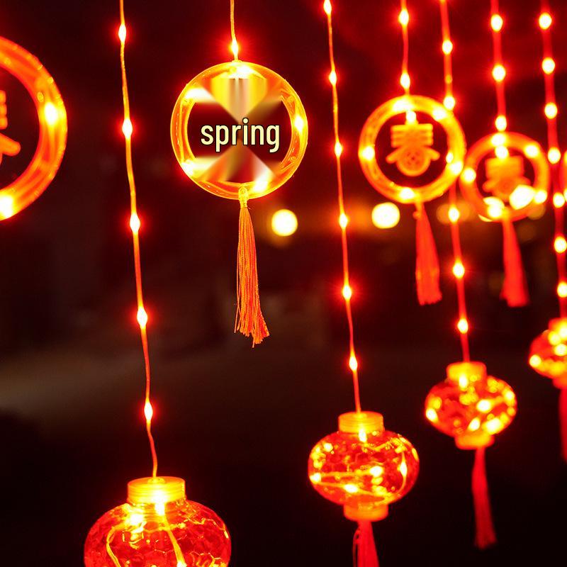 2026 New Year String Lights: Red Lanterns & Colored Curtain Lights for Spring Festival Balcony Decor