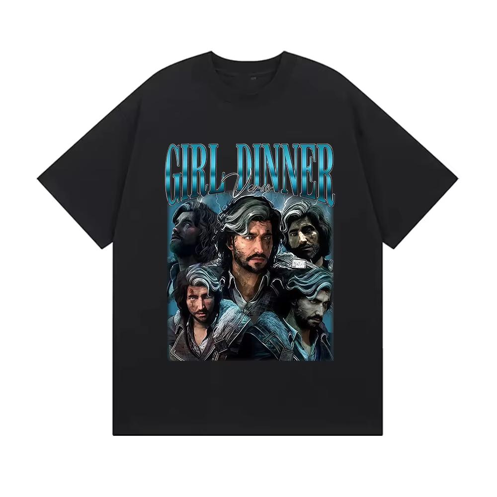 Girls Dinner Retro Pattern Tshirt Clair Obscur Expedition 33 Cosplay Clothing 2026 Summer Print Pure Cotton Shortsleeved top S