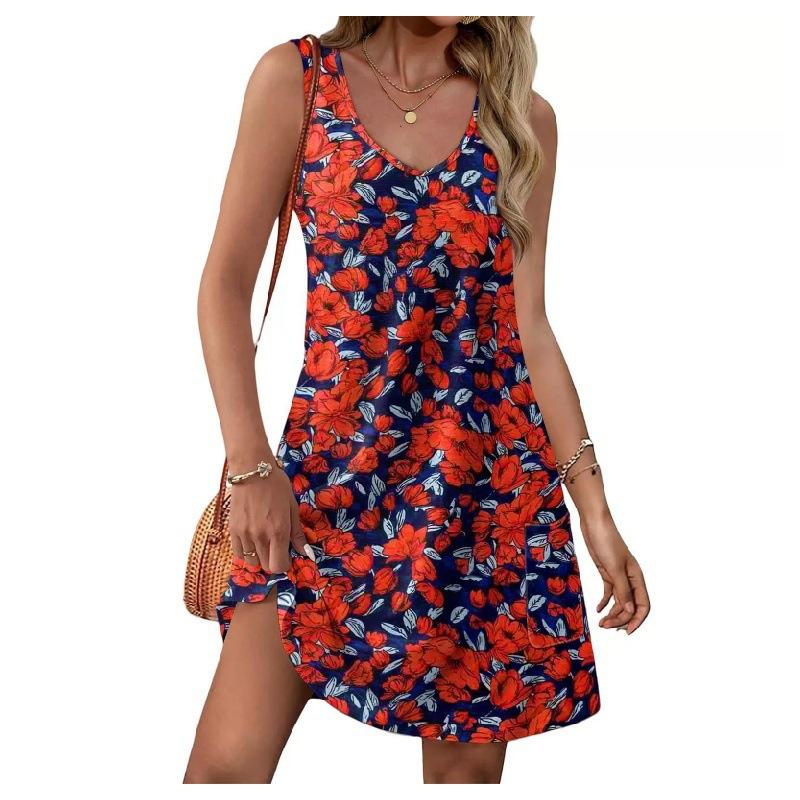 Spring and summer new models for hot-selling ins wind sleeveless printed suspender dress