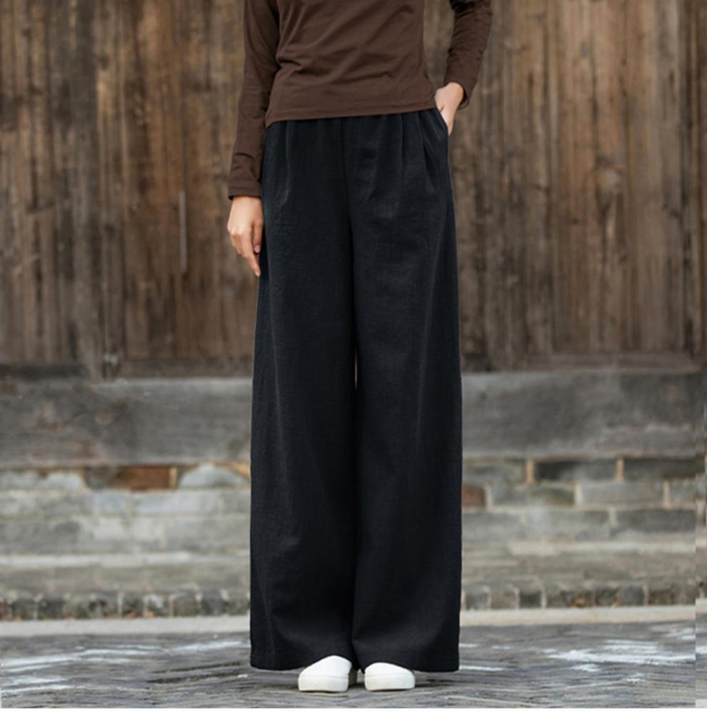 Cotton Linen Wide Leg Pants Women's Large Size Casual Trousers Spring Summer Loose Long Pants