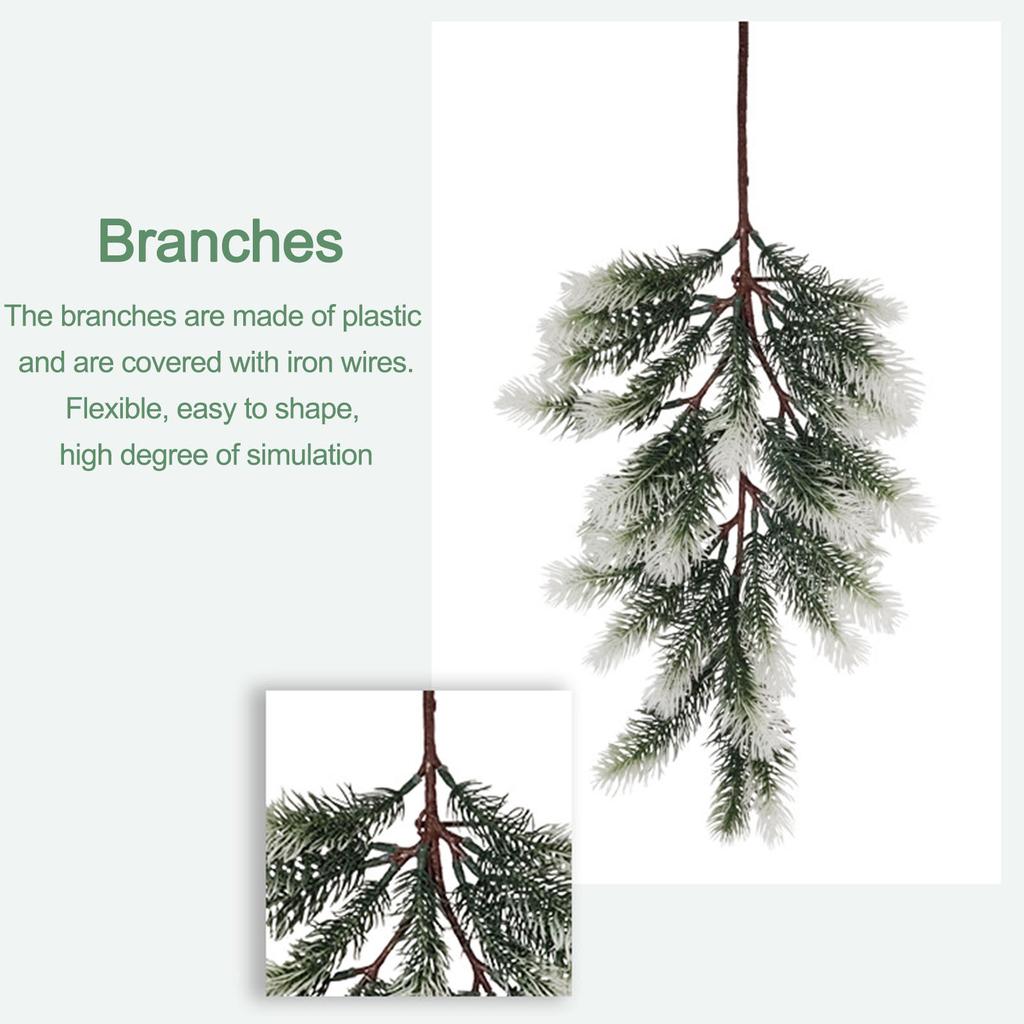 Snowy Artificial Pine Needles Branch Twig Frosted Pine Picks Greenery Stem for Crafts Wreaths Garlands Holiday Decor