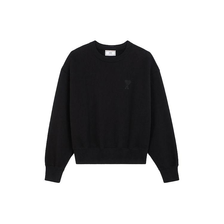 AMIPARIS Hart Logo Geborduurd Patch Effen Kleur Ronde Hals Pullover Sweatshirt Heren sweatshirt Zwart P20HJ040736-001