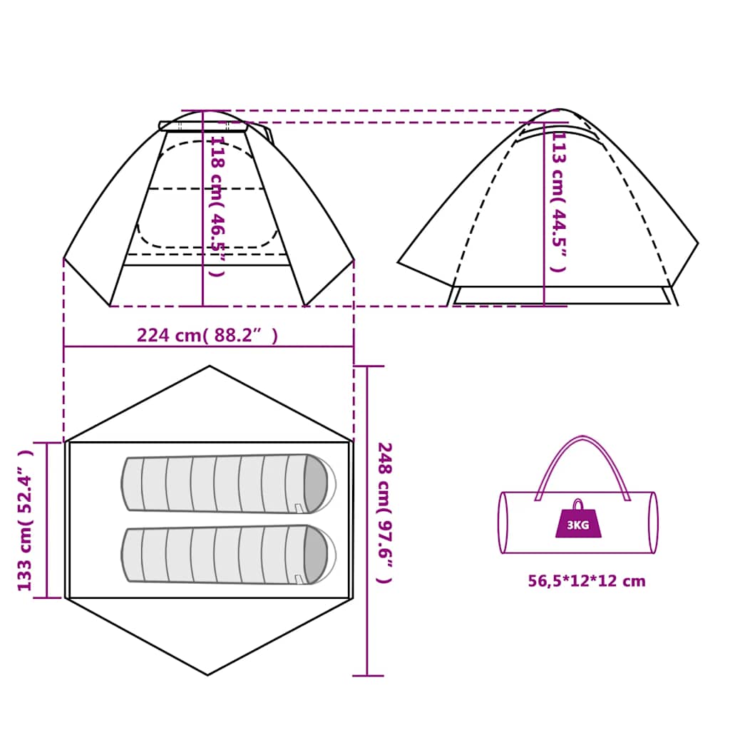 Dome Camping Tent for 2 Persons White & Dark Waterproof