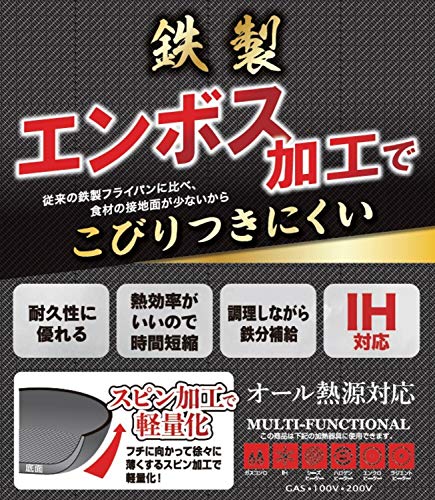 Pearl Metal Embossed Iron Frying Pan, 20cm, IH Compatible, HB-5765