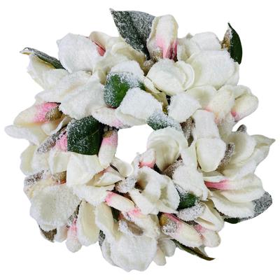 Snowy Wreath with Magnolias - Powder Pink Door Wreath 32 Cm