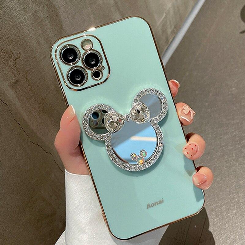 

Создание зеркала Держатель Чехол для телефона для Iphone 13 Pro Max Mini 11 12 7 8Plus Xr X Xs Coque Защитная крышка Ударопрочная мягкая фунда