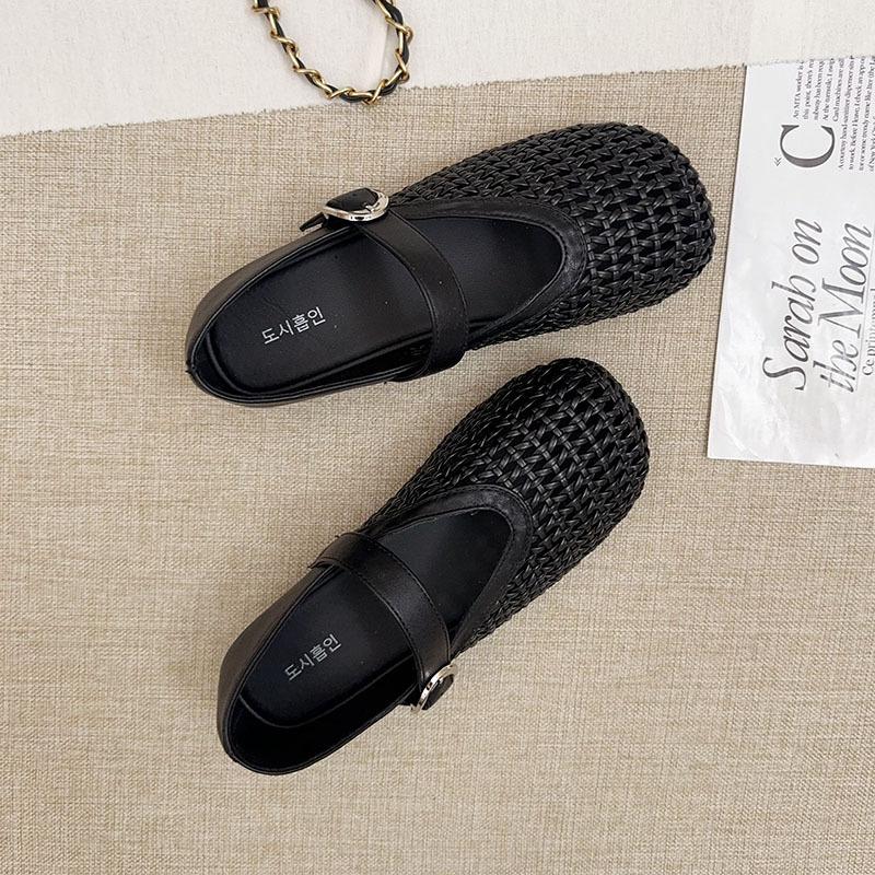 

Мэри Джейн одинарная обувь женская 2025 лето новая французская ажурная вязаная серебристая обувь с открытым носком римские туфли-бобы женская обувь 40 чёрный