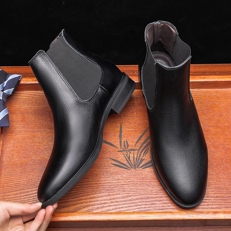 Elegant Chelsea Boots Leather Men Slip-on Dress Formal Boots Model Fashion Motorcycle Boots Vintage British Style Platform Boots